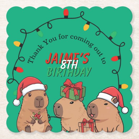 Capybara-Weihnachtslichter-Geburtstagsfeier Untersetzer (Vorderseite)