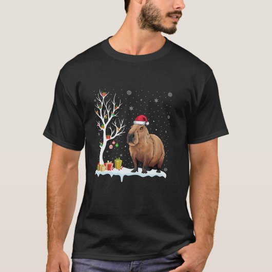 Capybara Weihnachtsmannmütze Festlicher Baum Weihn T-Shirt (Vorderseite)
