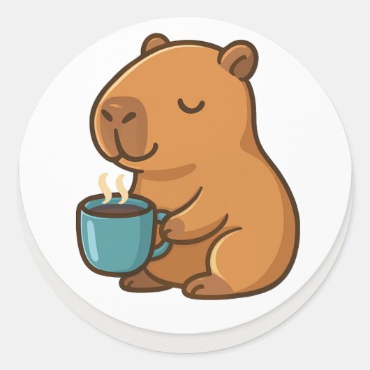 Capybara With Coffee – Cute Animal Sticker (Vorderseite)