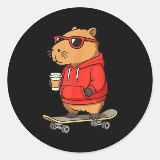 Capybara With Sungles Skater Capy Runder Aufkleber (Vorderseite)