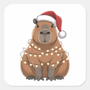 Capybara Xmas Matching Funny Santa Quadratischer Aufkleber