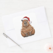 Capybara Xmas Matching Funny Santa Quadratischer Aufkleber (Umschlag)