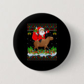 Capybara Xmas Pajamas Ugly Santa Riding Capybara C Button (Vorderseite)