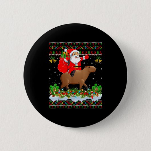 Capybara Xmas Pajamas Ugly Santa Riding Capybara C Button (Vorderseite)