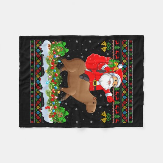 Capybara Xmas Pajamas Ugly Santa Riding Capybara C Fleecedecke (Vorderseite (Horizontal))