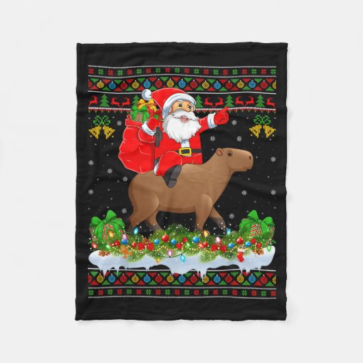 Capybara Xmas Pajamas Ugly Santa Riding Capybara C Fleecedecke (Vorderseite)