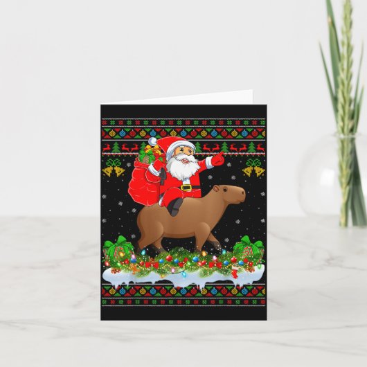 Capybara Xmas Pajamas Ugly Santa Riding Capybara C Karte (Vorderseite)