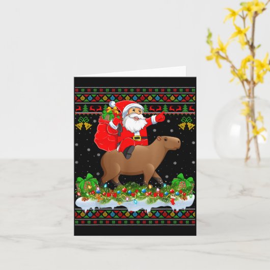 Capybara Xmas Pajamas Ugly Santa Riding Capybara C Karte (Gelbe Blume)