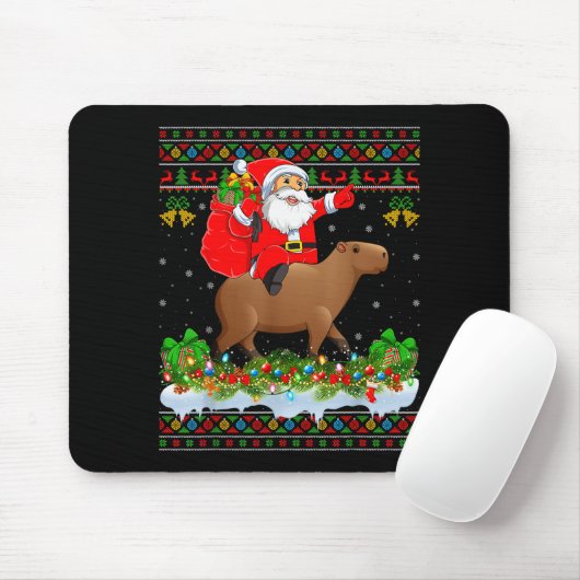 Capybara Xmas Pajamas Ugly Santa Riding Capybara C Mousepad (Mit Mouse)
