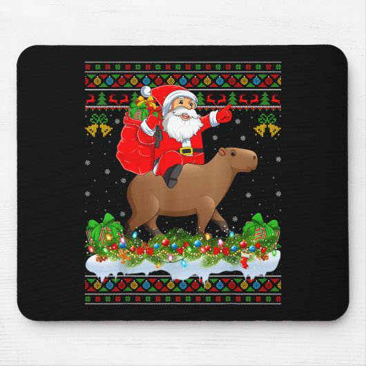 Capybara Xmas Pajamas Ugly Santa Riding Capybara C Mousepad (Vorne)