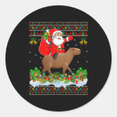 Capybara Xmas Pajamas Ugly Santa Riding Capybara C Runder Aufkleber (Vorderseite)