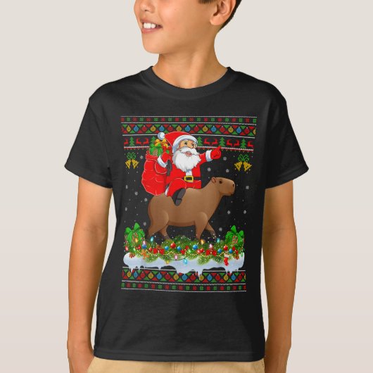 Capybara Xmas Pajamas Ugly Santa Riding Capybara C T-Shirt (Vorderseite)