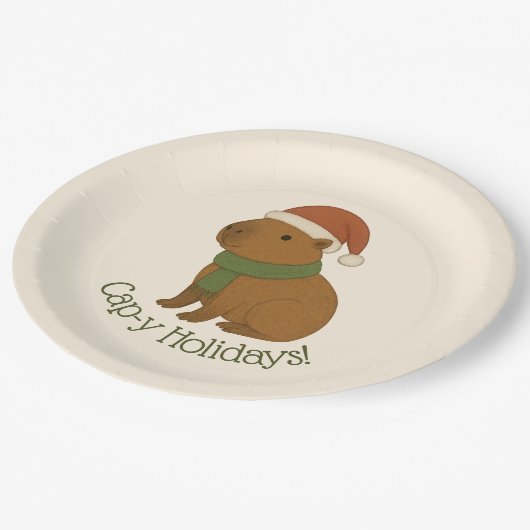 Capybara zu Weihnachten Pappteller (Schrägansicht)