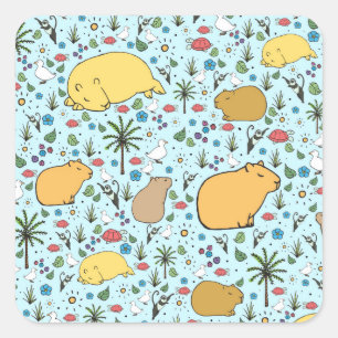 Capybaras in Blue Quadratischer Aufkleber