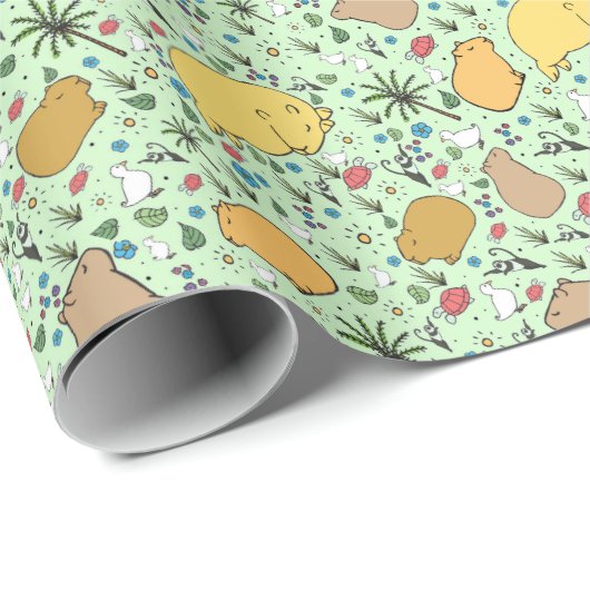 Capybaras in Grün Geschenkpapier (Rolleneckpunkt)