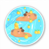 Capybaras in Wasser mit Orangen Aufkleber (Vorderseite)