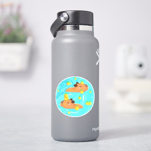 Capybaras in Wasser mit Orangen Aufkleber (HydroFlask)