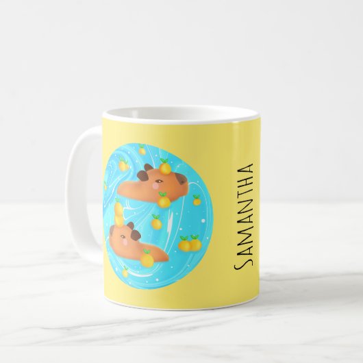 Capybaras in Wasser mit Orangen Kaffeetasse (Vorderseite Links)