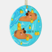 Capybaras in Wasser mit Orangen Keramik Ornament (Rechts)