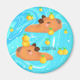 Capybaras in Wasser mit Orangen Magnet