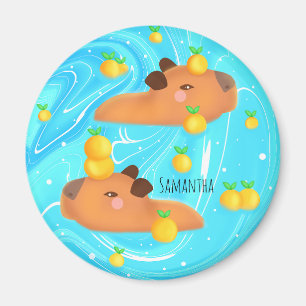Capybaras in Wasser mit Orangen Magnet