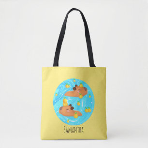 Capybaras in Wasser mit Orangen Tasche