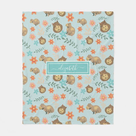 Capybaras mit Blume, grüner Individuelle Name Fleecedecke (Vorderseite)