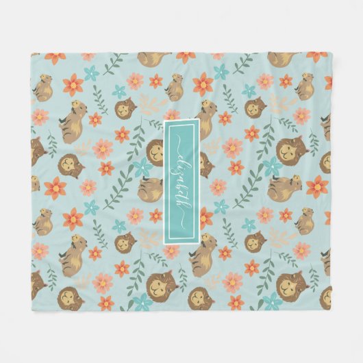 Capybaras mit Blume, grüner Individuelle Name Fleecedecke (Vorderseite (Horizontal))
