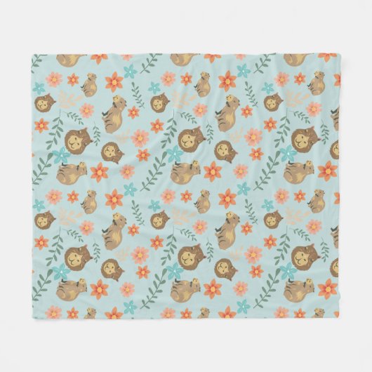 Capybaras mit grünen Blume Fleecedecke (Vorderseite (Horizontal))