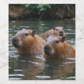 Capybaras' Swimming In The River,  Weinetikett (Einzelnes Label)