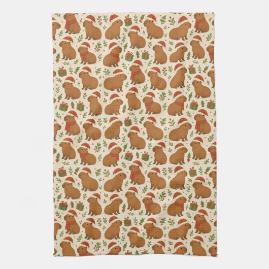 Capybaras zu Weihnachten Geschirrtuch (Vertikal)