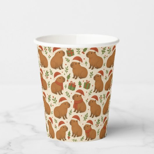 Capybaras zu Weihnachten Pappbecher (Links)