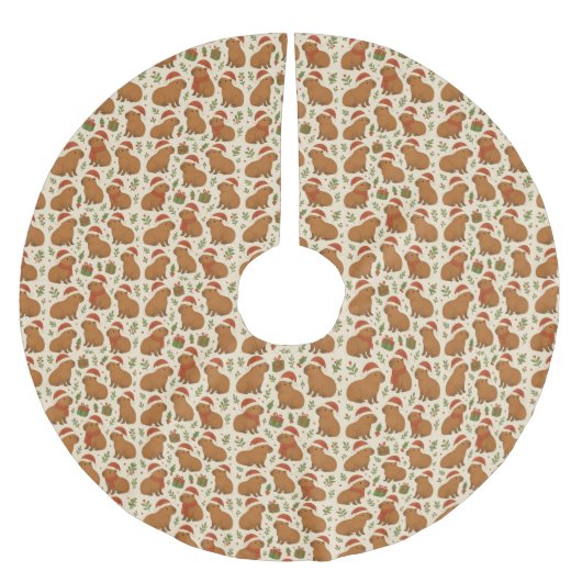 Capybaras zu Weihnachten Polyester Weihnachtsbaumdecke (Vorderseite)