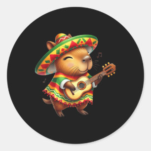 Capybyra Sombrero Guitar Cinco De Mayo Mexikanisch Runder Aufkleber