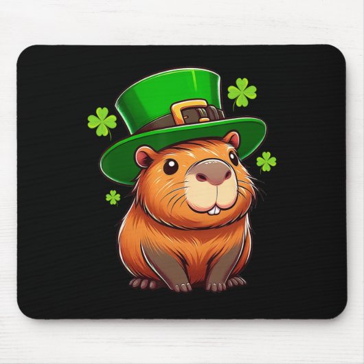 Capybyra St. Patricks Hut Leprechaun Lustig Irisch Mousepad (Vorne)