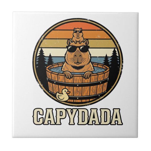Capydada Capybara Vater Retro Whirlpool Vektordesi Fliese (Vorderseite)