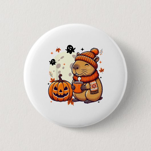 Capyra Drink Kaffee Halloween Herbssaison Danke Button (Vorderseite)