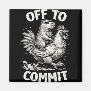 Capyra reitet auf einem Huhn, um einen Vintage-Mem Magnet