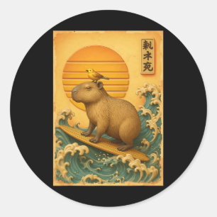 Capyra Surfen Welle Japanische Vintage Ukiyo-e Kun Runder Aufkleber