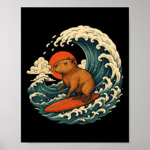 Capyra Surfing Japanese Tee für Mann Frau Poster