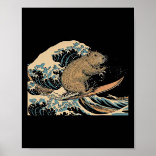Capyra Surft Japanische Welle Surfer Tier Lustig C Poster
