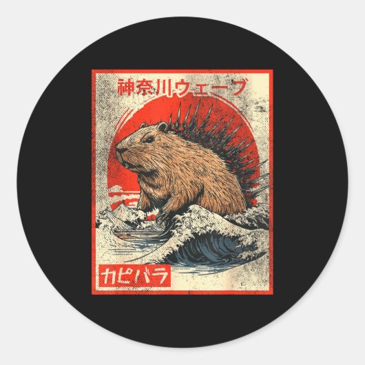 Capyzilla _ Kanagwa Wave Japan _ Cool Rodent Capyb Runder Aufkleber (Vorderseite)