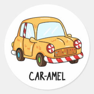 Car-amel Funny Candy Car Pun Runder Aufkleber