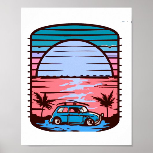 Car Beach Sunset Vektor Poster (Vorne)
