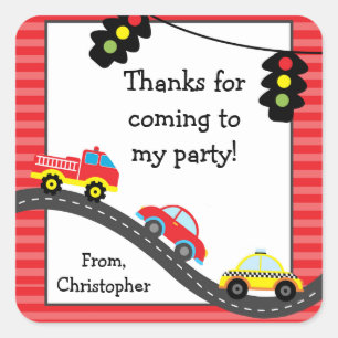 Car Birthday Party Danke Stickers