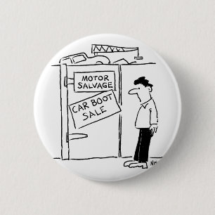 Car Breakers Scrapyard Car Boot Sale Cartoon Button