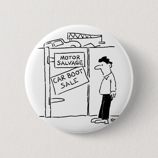 Car Breakers Scrapyard Car Boot Sale Cartoon Button (Vorderseite)