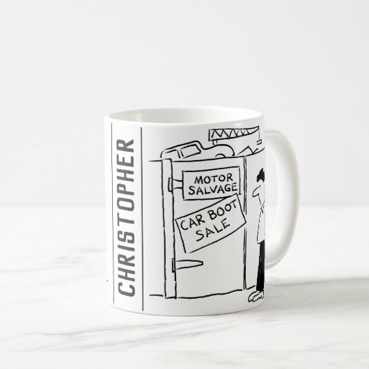 Car Breakers Scrapyard Car Boot Sale Cartoon Kaffeetasse (VorderseiteRechts)