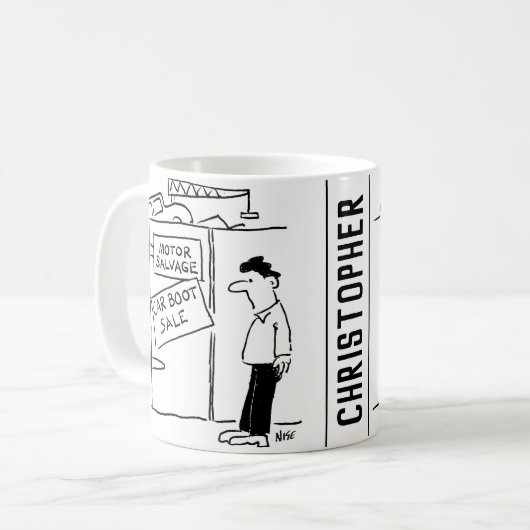 Car Breakers Scrapyard Car Boot Sale Cartoon Kaffeetasse (Vorderseite Links)