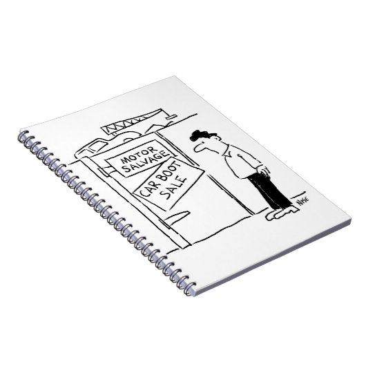 Car Breakers Scrapyard Car Boot Sale Cartoon Notizblock (Rechte Seite)